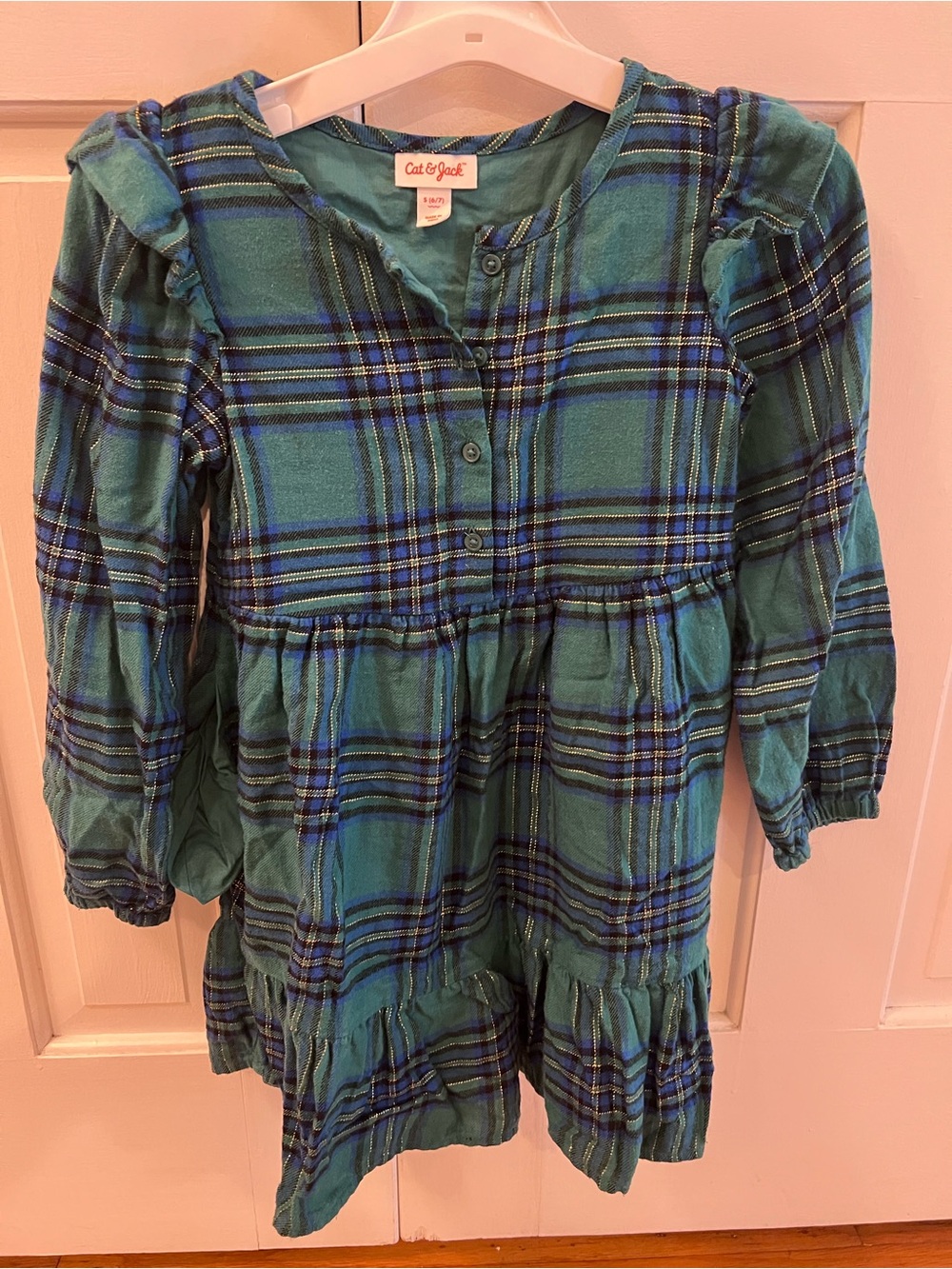 Cat & Jack Teal and Navy Plaid Girls' Dress size 6/7 small